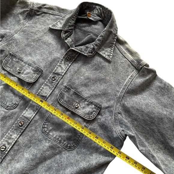 Vintage Men's Carhartt Rugged Outdoor Wear Gray Denim Acid Wash Shirt Large - Picture 3 of 5